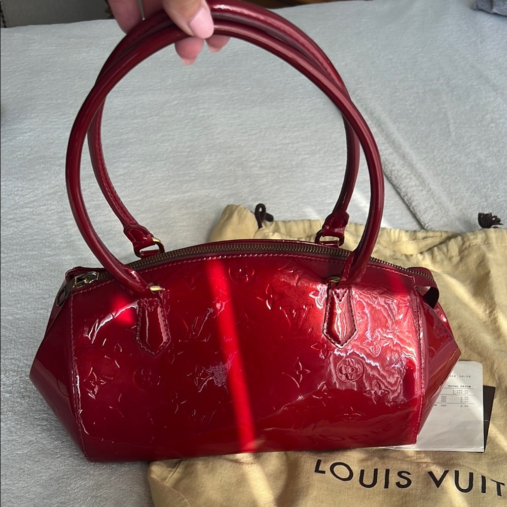 Louis Vuitton  Sherwood   Red Satchel with Monogram Embossing and Gold Hardware - Picture 2 of 14
